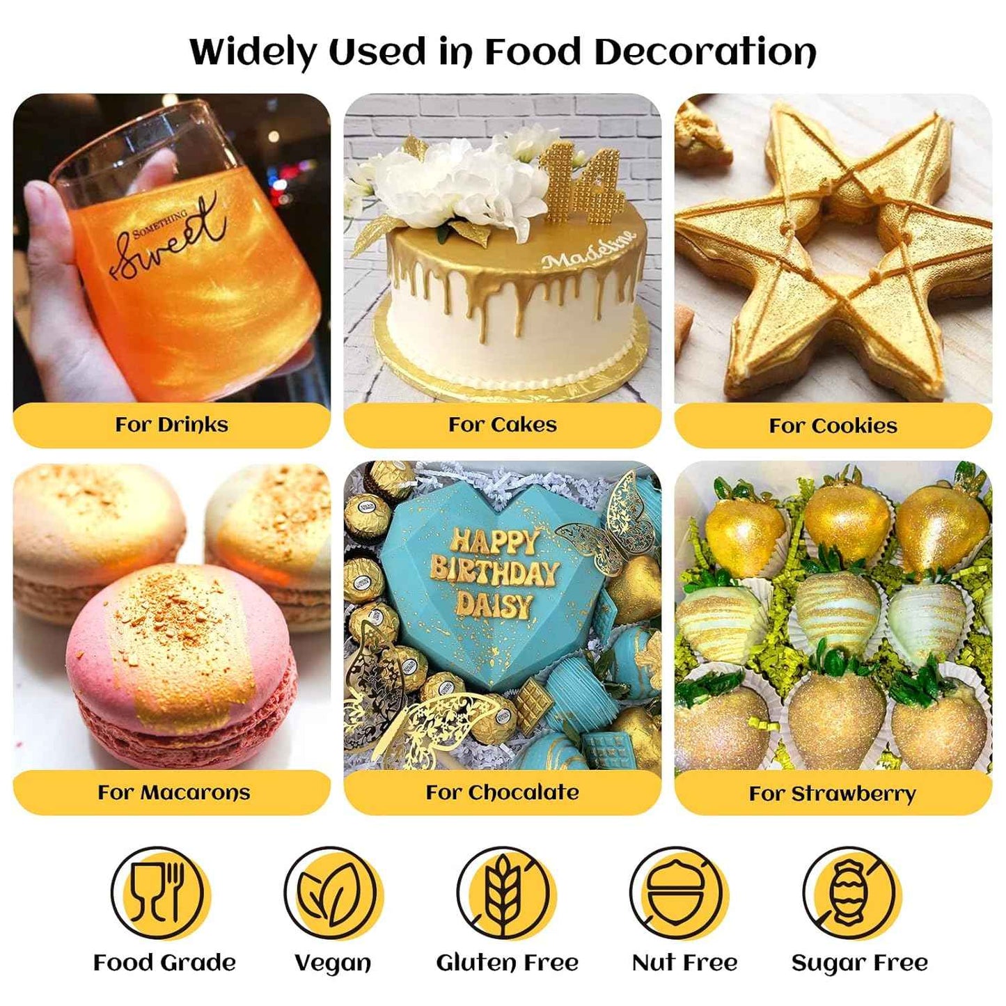 INOCERIS Edible Luster Dust – Premium Gold Shimmer for Wedding Cakes and Luxury Patisserie, 5g Food-Grade Mica Powder