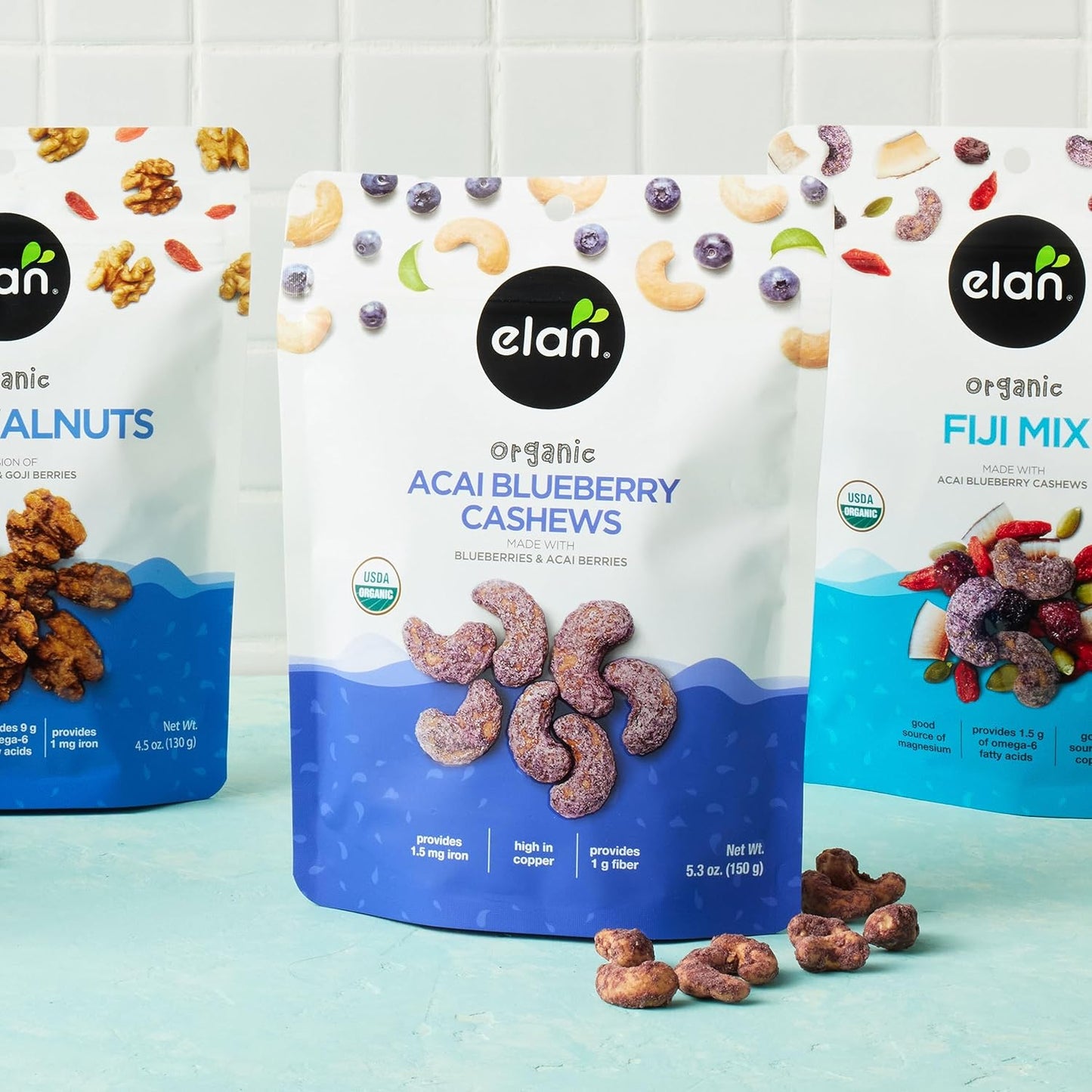 Elan Organic Acai Blueberry Cashews – Toddler Snack and Lunchbox Treat for Ages 2 and Up, 5.3 oz Allergen-Aware Family Bag