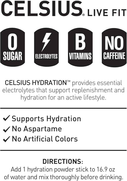 CELSIUS Hydration B-Vitamin Stick Packs – Lemon Lime Caffeine Free Office Beverage to Replace Sugary Sodas at Your Desk