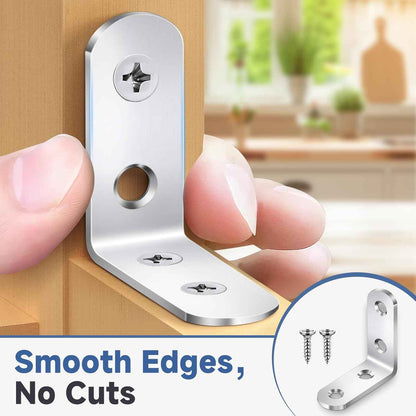 SleekFix L Bracket Set 20 Pack - Rounded Edge Stainless Steel Braces for Child-Safe Furniture Repairs and Pet-Friendly Homes
