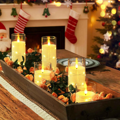Homemory Flameless LED Candles with Star String Lights – Child and Pet Safe Nightlight Set, Ivory Battery Operated 5 Pack