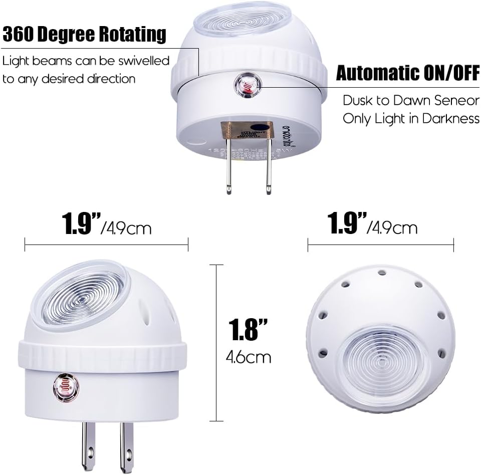 Emotionlite Night Light – Uncluttered Plug-in LED for Modern Homes, 360° Swivel Head, Set and Forget Dusk to Dawn Sensor