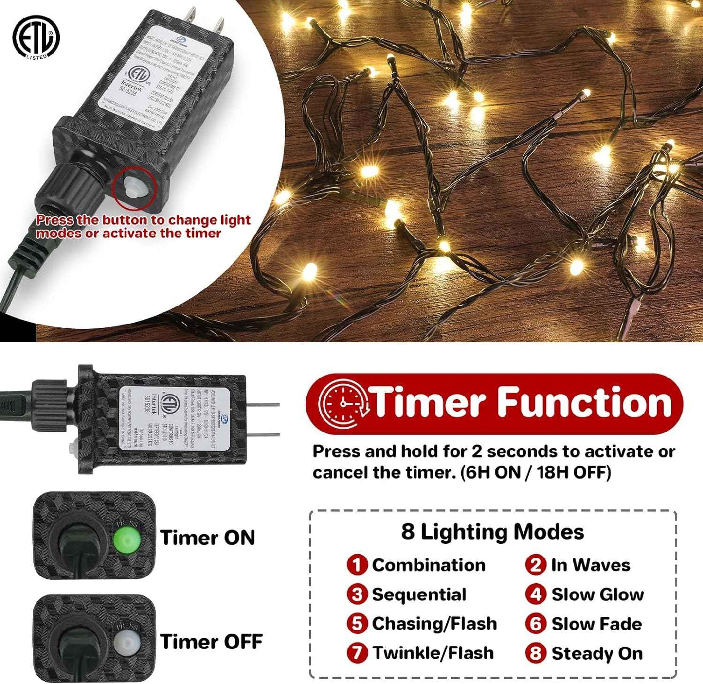 Toddler Room Decor String Lights with Auto Timer, Safe LED Fairy Lights for Playroom Ambiance