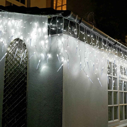 Ollny Waterproof Icicle Lights 29.5ft for Patio and Garden Eaves, 360 LED Connectable Outdoor String Lights for Holiday Parties