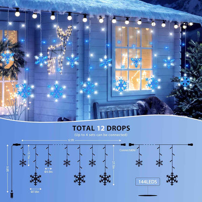 Minimax Icicle Snowflake Fairy Lights – Garden Fence and Gazebo Decor, 26ft End-to-End Expandable Outdoor String
