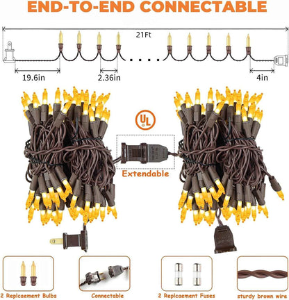 LumDecor Fall String Lights – Patio and Camping String Lights with Brown Wire, 21 ft Connectable Orange Halloween Lights for Outdoor Yard
