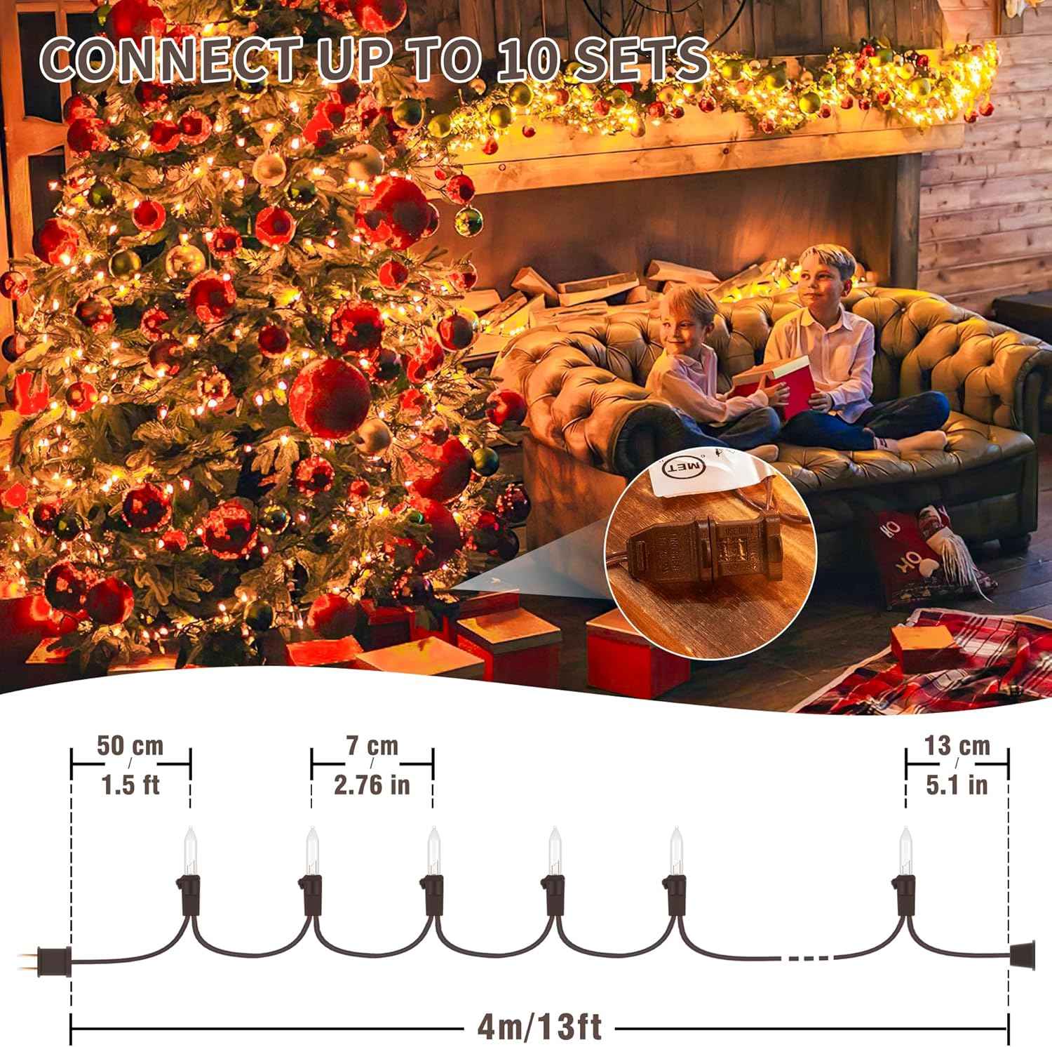 YOUNGAR 50 Bulb Mini Incandescent String Lights on Brown Cord – Rustic Farmhouse Mantle and Shelf Decoration for Year-Round Home Styling