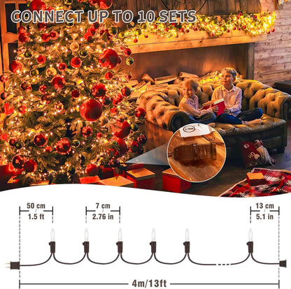 YOUNGAR 50 Bulb Mini Incandescent String Lights on Brown Cord – Rustic Farmhouse Mantle and Shelf Decoration for Year-Round Home Styling