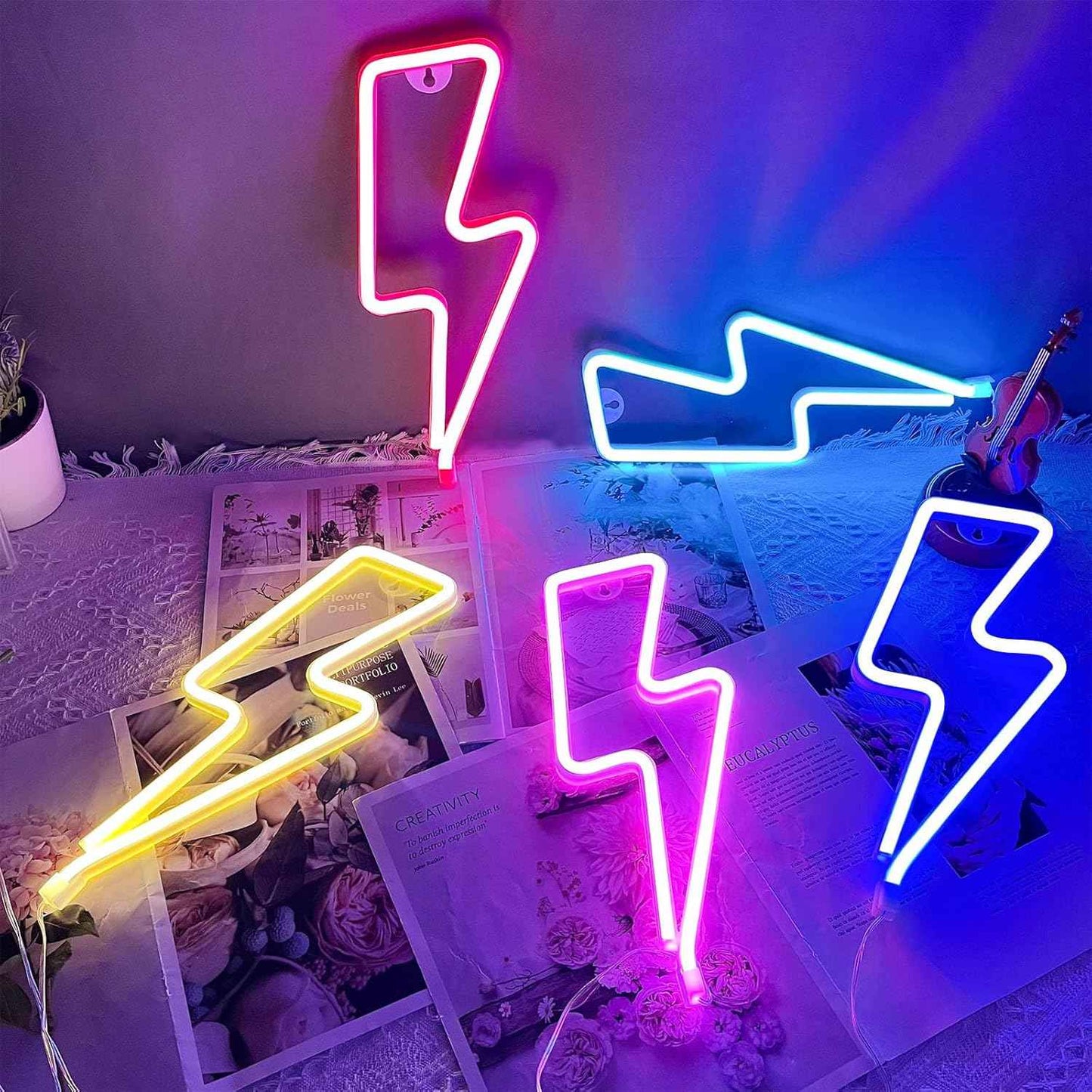 [Brand] Lightning Bolt Neon Sign – Modern Bedroom Wall Decor Accent, USB and Battery Powered LED Light for Living Room Aesthetic