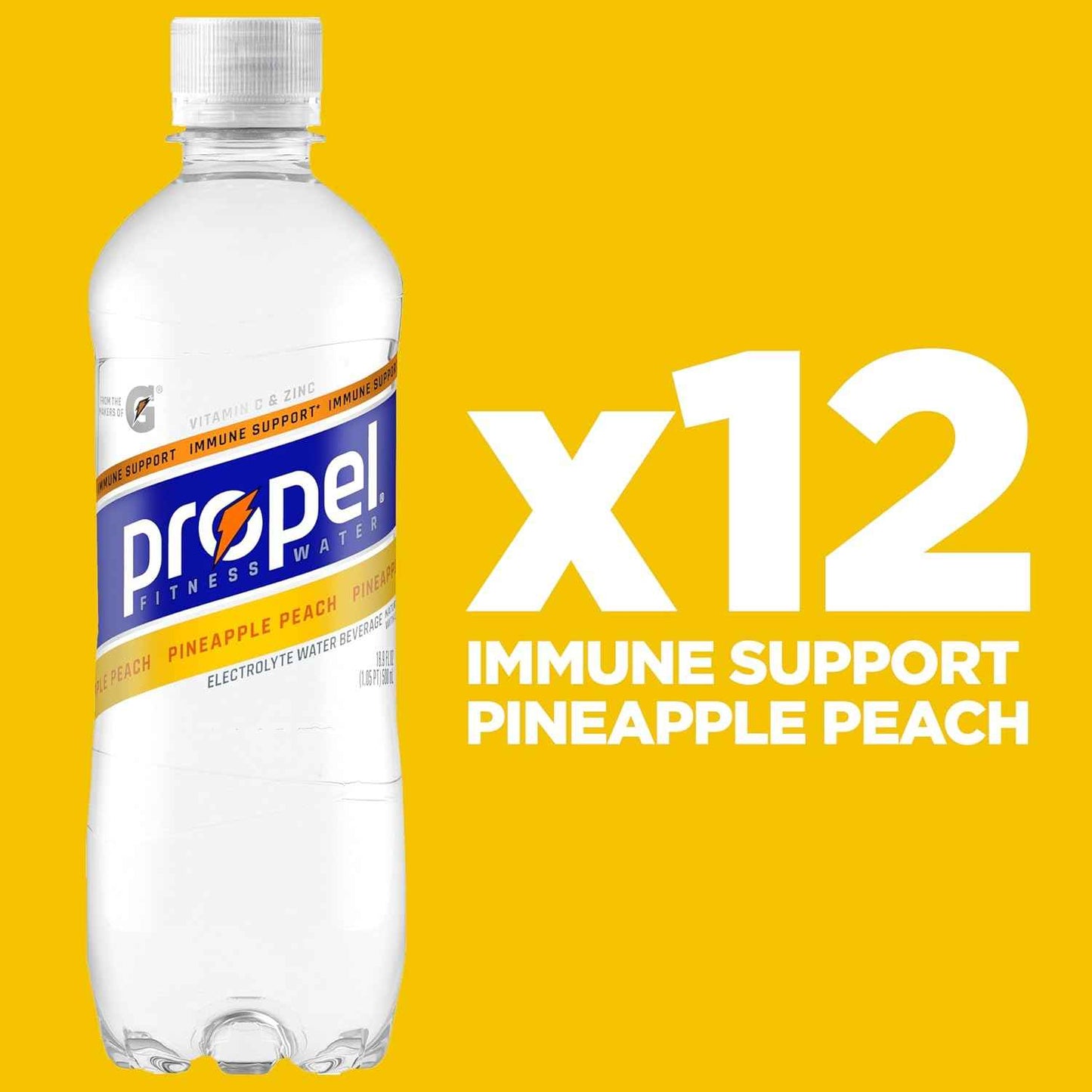 Propel Immune Support Water – Desk-Side Hydration for Focused Workdays in the Home Office, Pine Peach 12 Pack