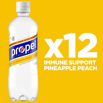 Propel Immune Support Water – Desk-Side Hydration for Focused Workdays in the Home Office, Pine Peach 12 Pack