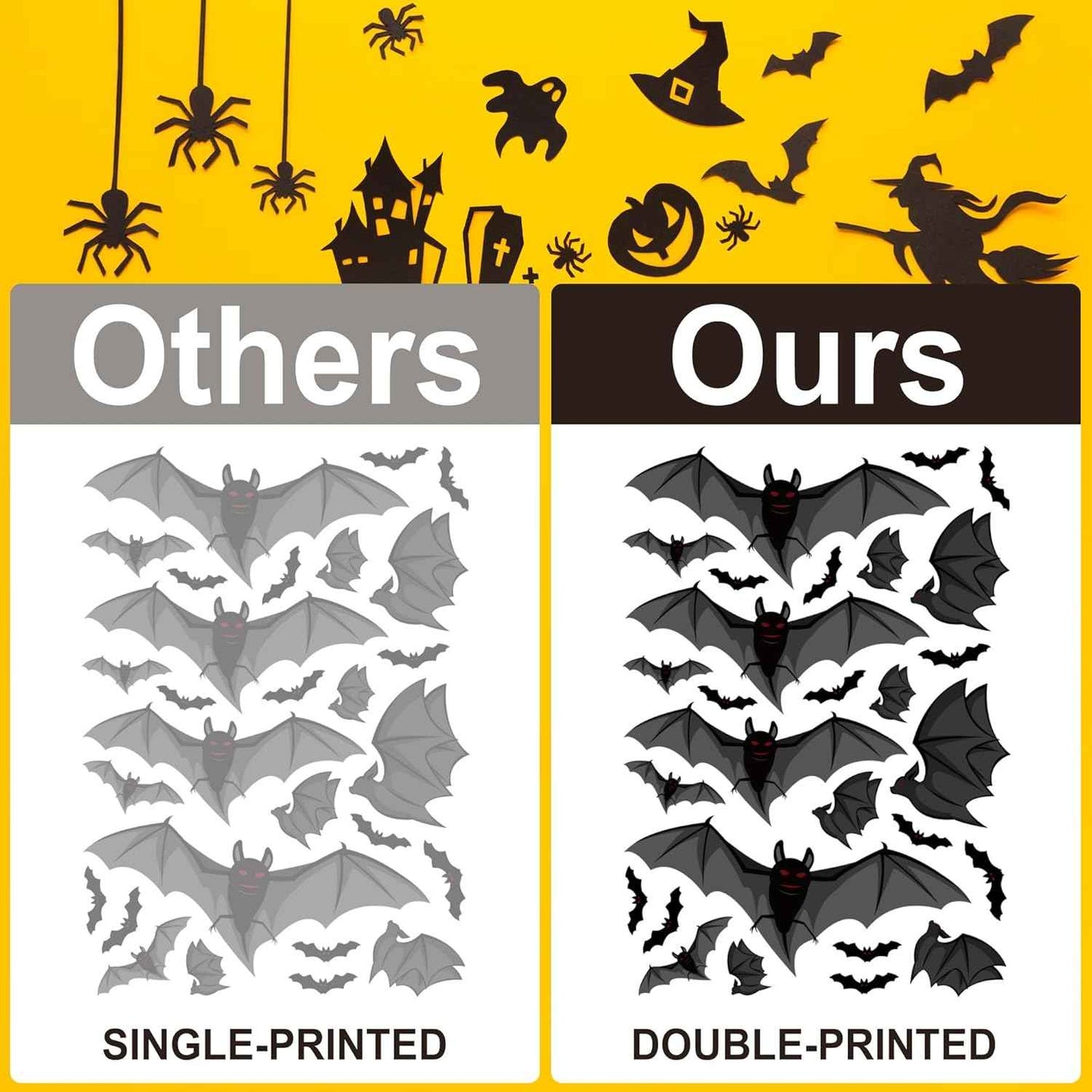 Pumpkin Spider Bats Shop Window Clings – Simple Halloween Window Touch for Uncluttered Homes, Single 9-Piece Set