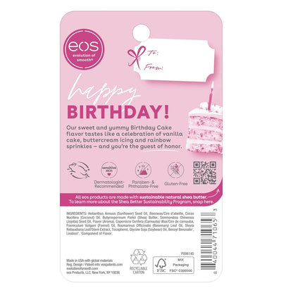 eos Natural Shea Lip Balm Birthday Cake – Gentle Hypoallergenic Moisturizer for Children, No Mess Vanilla Scent