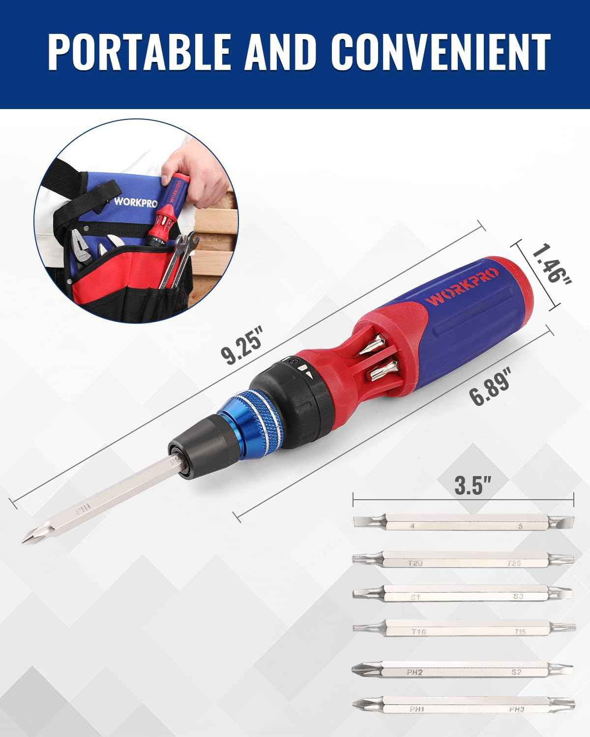 WORKPRO 12-in-1 Ratcheting Screwdriver – Clutter-Free Drawer Upgrade Replacing 12 Loose Drivers