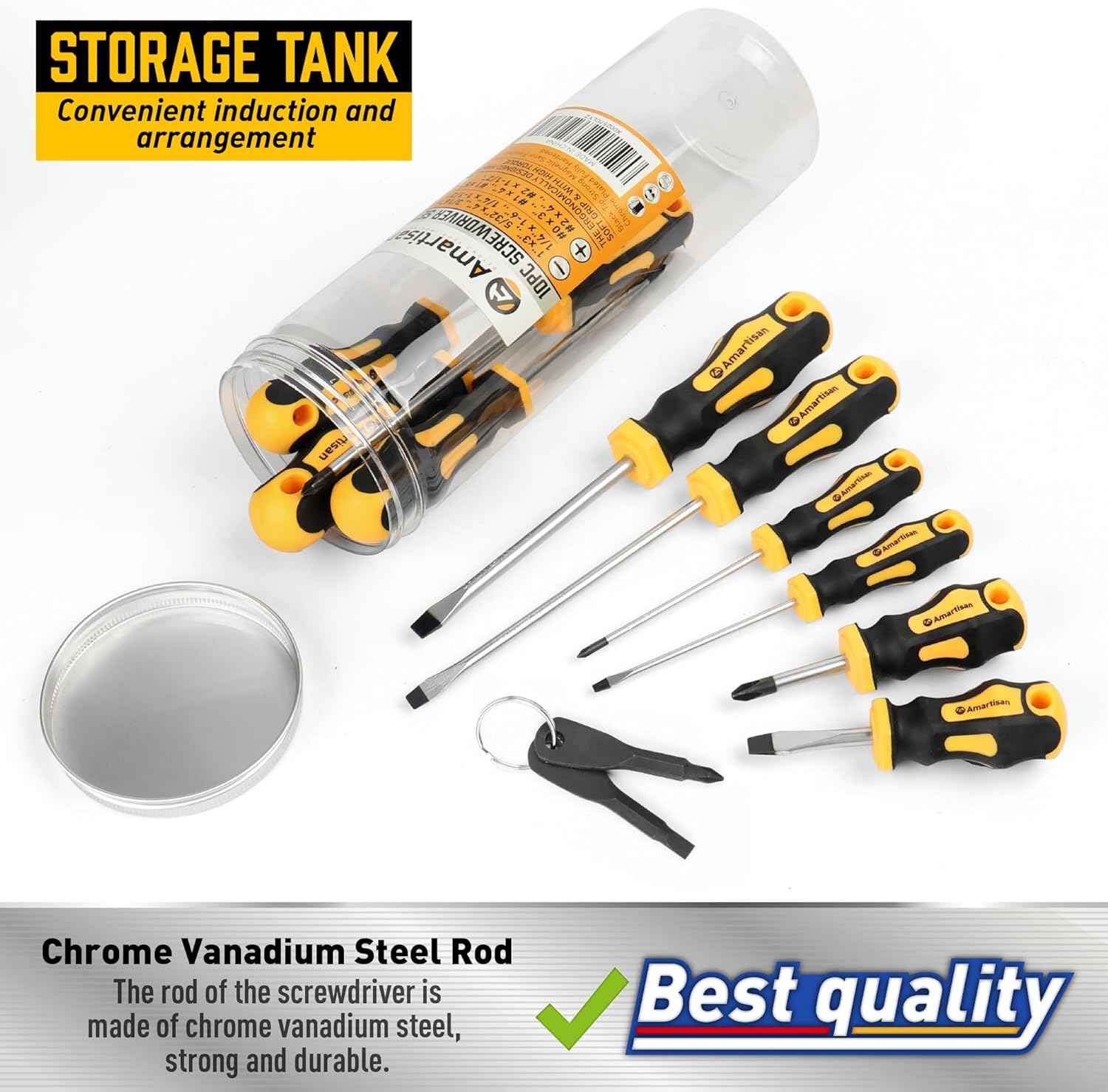 Amartisan 10-Piece Magnetic Screwdriver Set – Portable Repair Kit for Camping Trips, Durable Chrome Vanadium Build