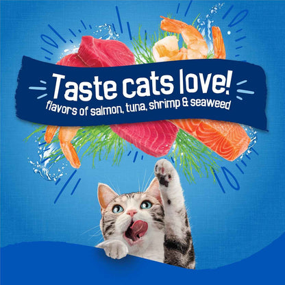 Purina Friskies Seafood Sensations Dry Kibble 22 lb. Salmon Tuna Shrimp - Complete Daily Nutrition with Satisfaction Guarantee