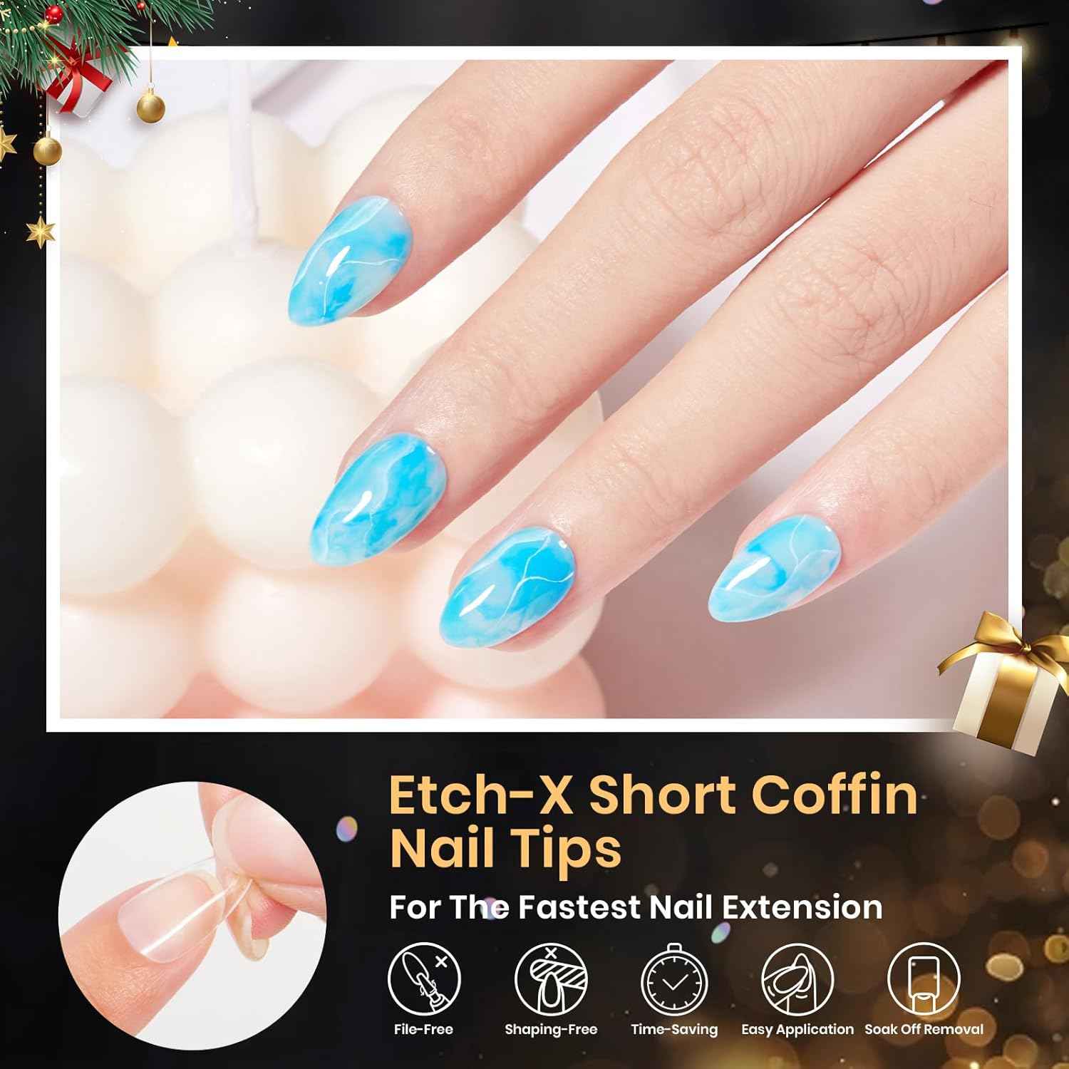 Beetles Gel Nail Tips 576Pcs Pre-shape Short Almond Etch-X Nail Tips – High-End Nail Enhancement Collection, Crafted Etch-X PMMA Tips for Refined At-Home Results