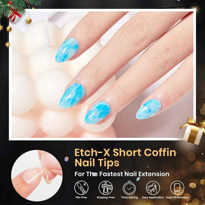 Beetles Gel Nail Tips 576Pcs Pre-shape Short Almond Etch-X Nail Tips – High-End Nail Enhancement Collection, Crafted Etch-X PMMA Tips for Refined At-Home Results