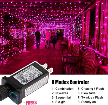 Minetom Pink String Lights – Patio and Pergola Decor, Waterproof 39ft 100 LED Outdoor Lights with Remote