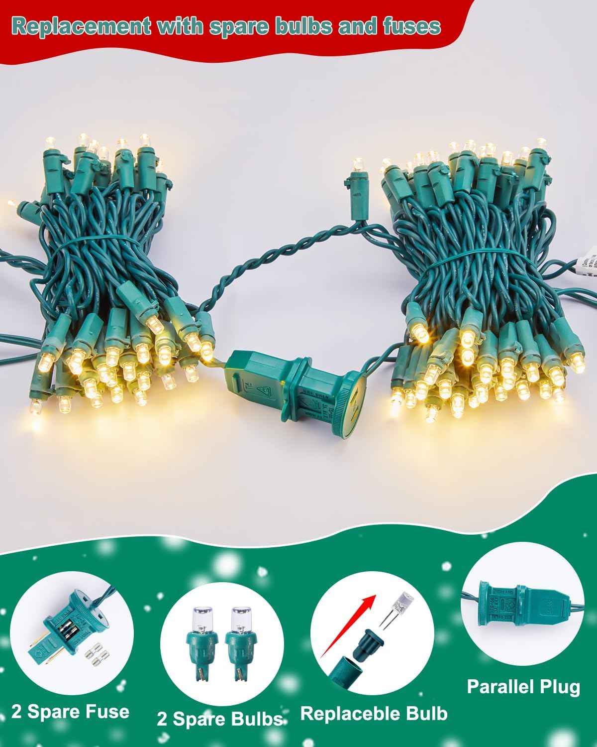 Brightown Mini String Lights for Christmas Tree & Mantel Garland - 14ft Warm White Indoor Decor Lights with Green Wire for Holiday Home Styling