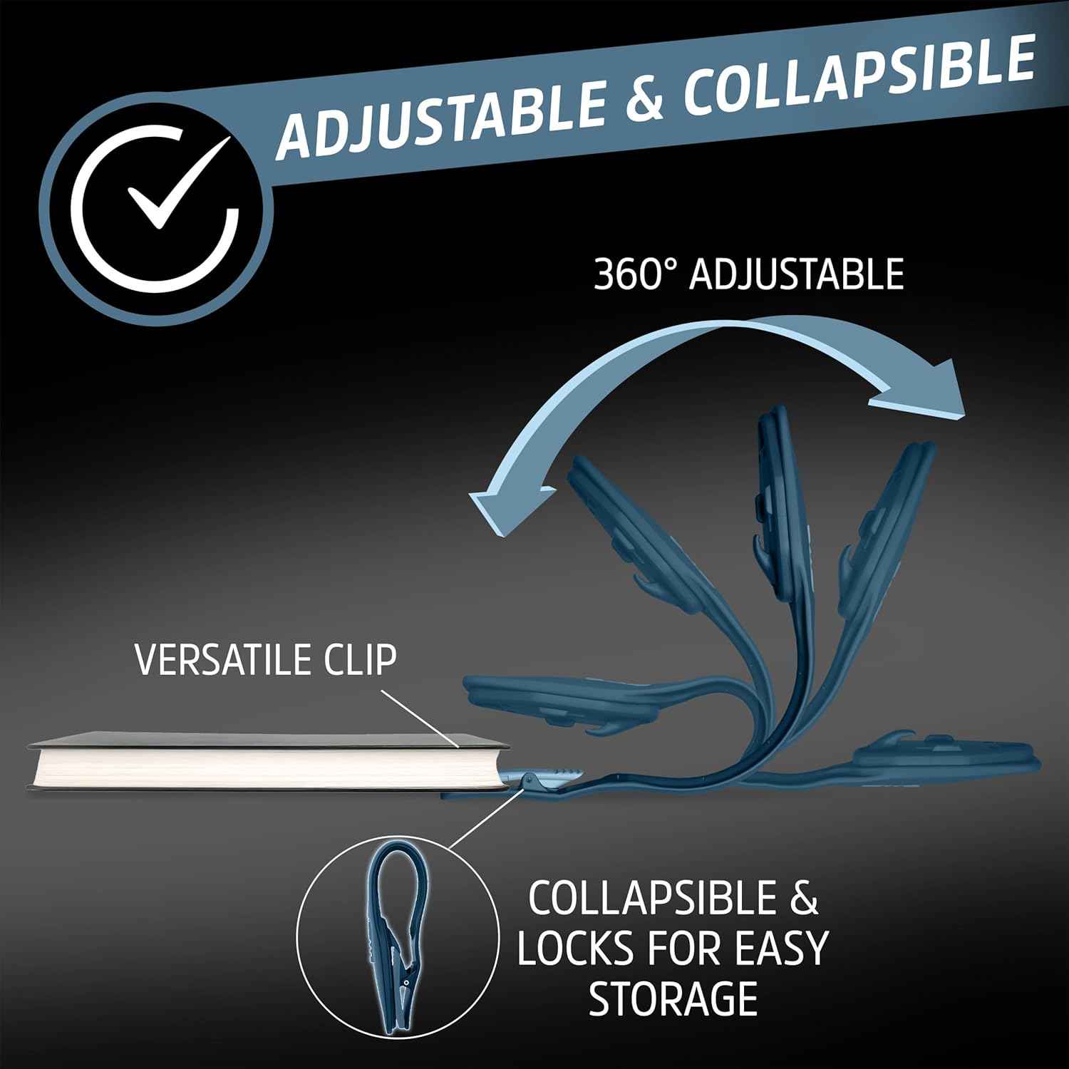 Energizer Flex-R LED Book Light – Clean Design Bedside Lamp, Neutral Clip-On Light for Uncluttered Spaces