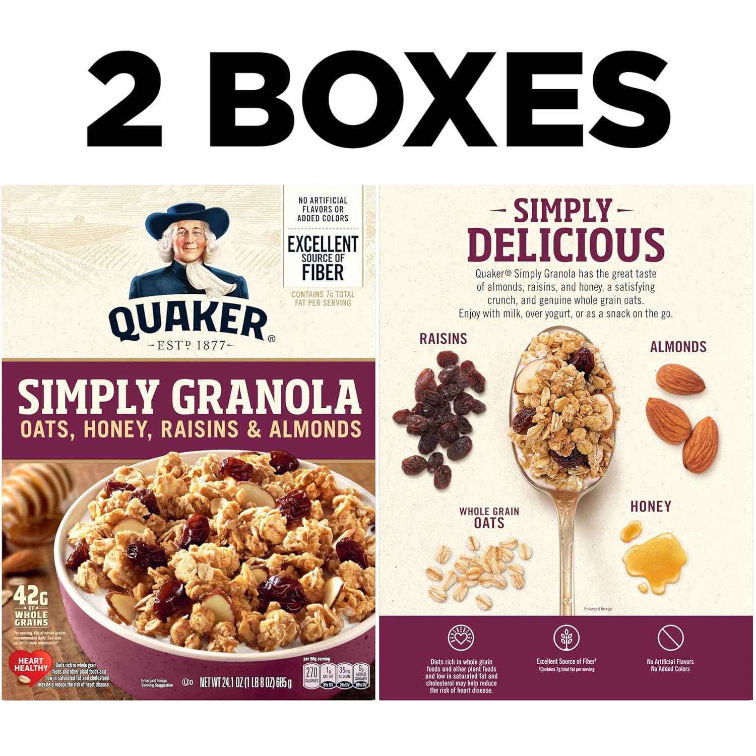 Quaker Simply Granola Honey & Raisin Twin Pack – Quick Desk-Side Snack for Focused Workdays