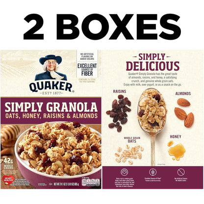 Quaker Simply Granola Honey & Raisin Twin Pack – Quick Desk-Side Snack for Focused Workdays