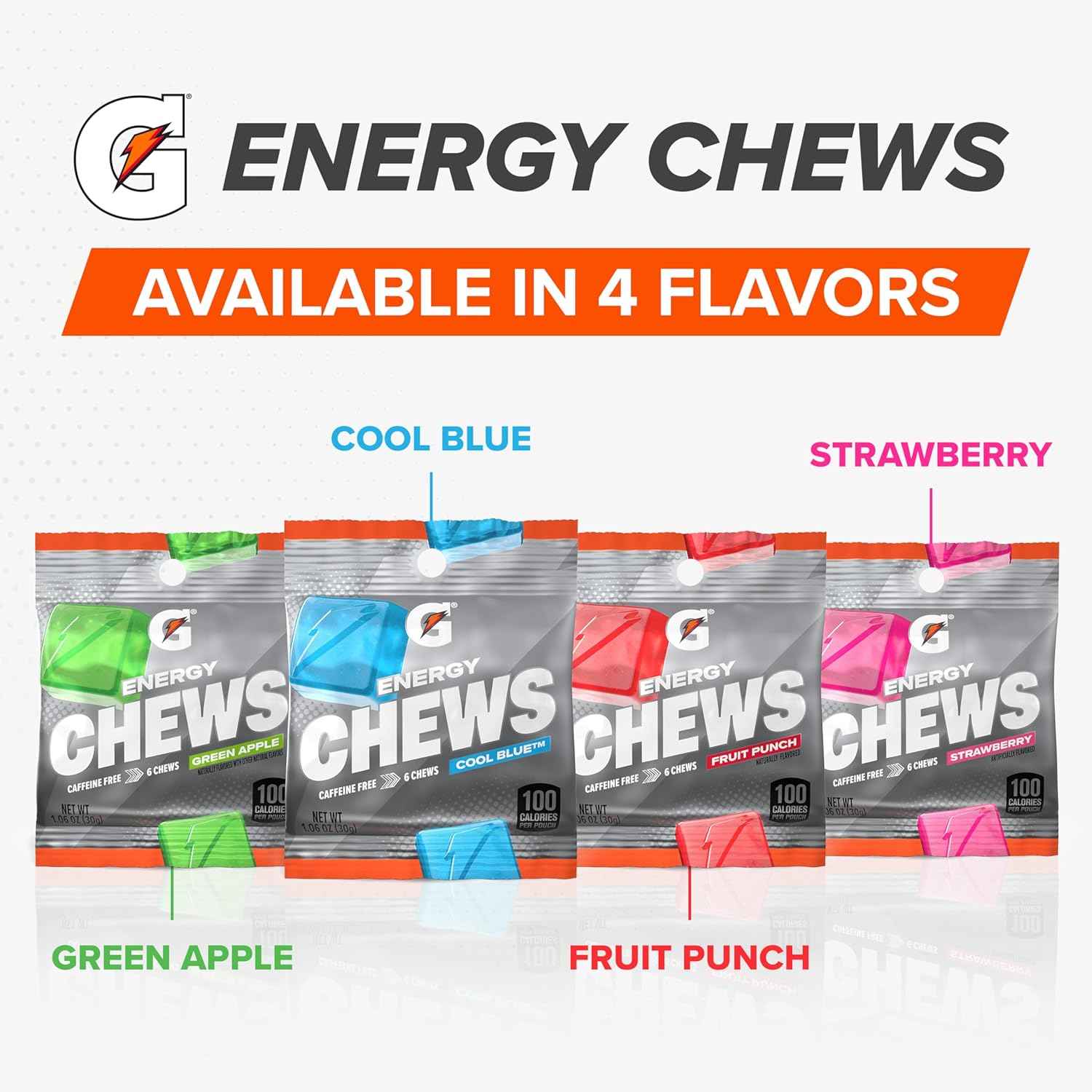 Gatorade Energy Chews Cool Blue – Quick Office Break and Desk-Side Energy, 100 Calorie Stimulant-Free Chewable Pouch Pack