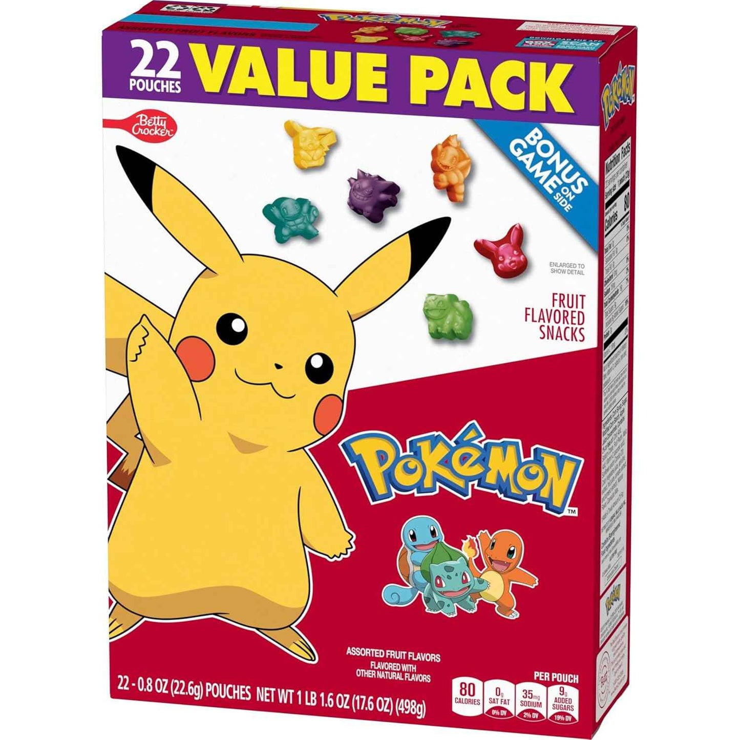 Pokemon Fruit Flavored Snacks, Individually Wrapped Kids Snacks for Lunchboxes and After School, Gluten Free Pantry Pack, 17.6 oz, 22 Pouches