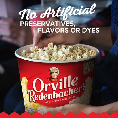 Orville Redenbacher's Movie Theater Butter Microwave Popcorn + Tub – Cozy Housewarming Gift for Movie Lovers