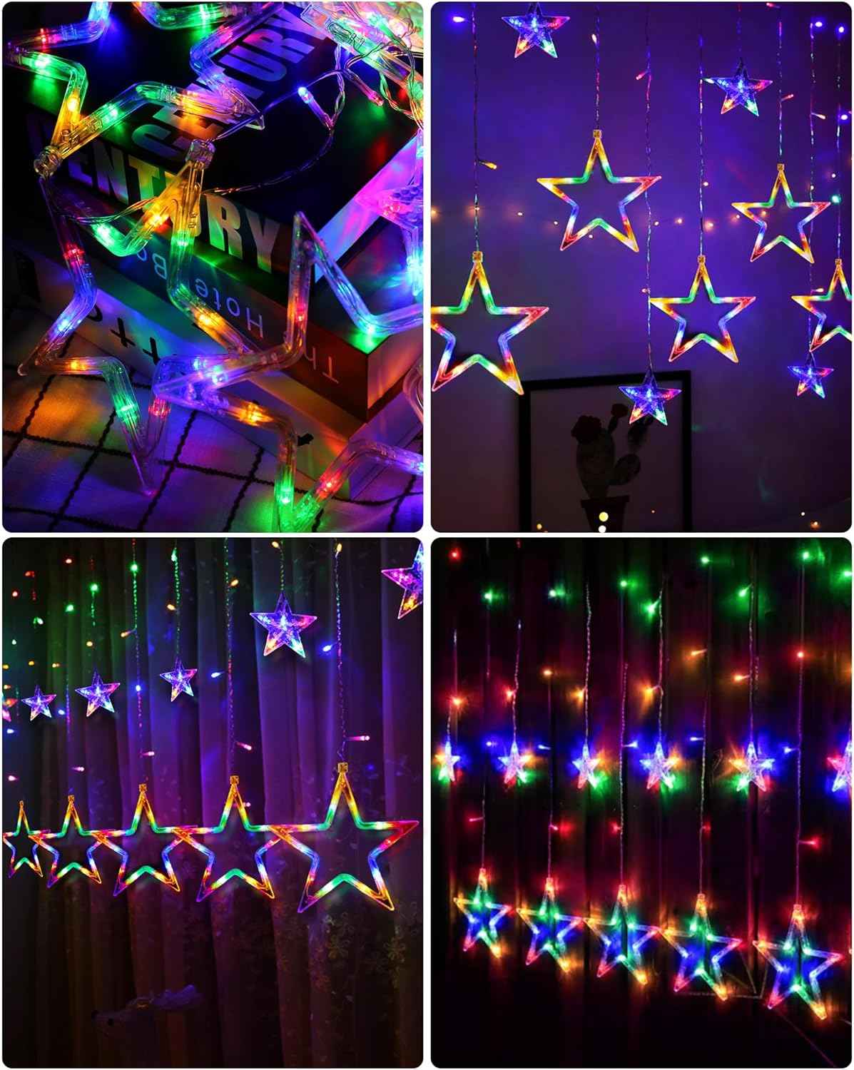 Blingstar Star Curtain Lights Warm White 138 LED 8.2 Ft Window Curtain with Timer Remote for Cozy Living Room and Apartment Aesthetic