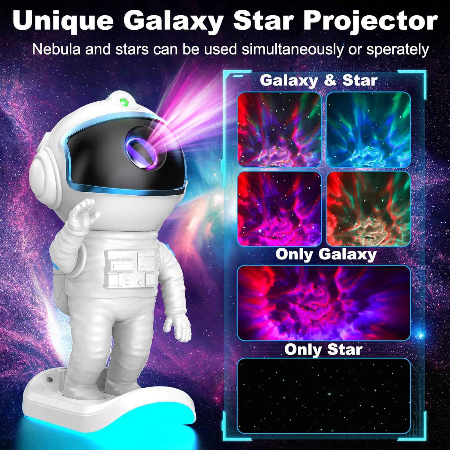 LumiGalaxy Galaxy Projector Night Light – Astronaut Star Light, Unique Birthday Gift for Women and Men, Home Bedroom Decor