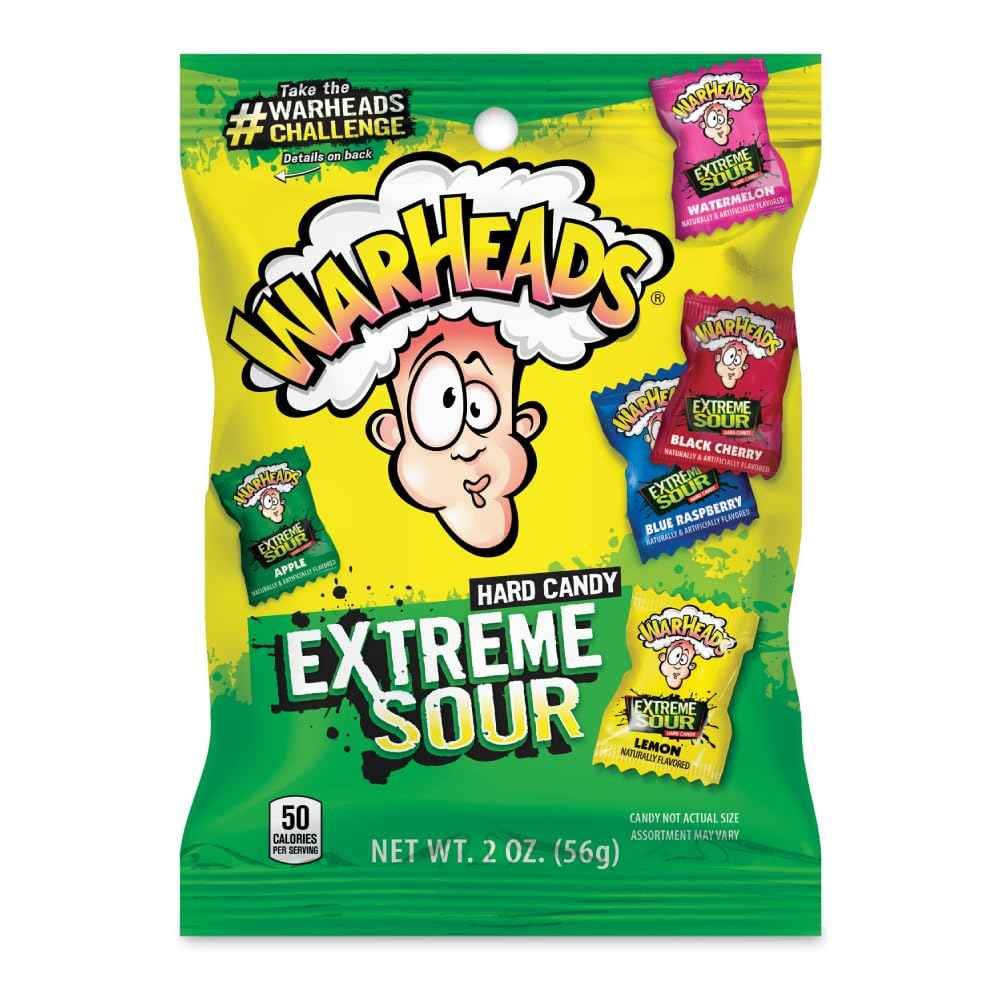 WARHEADS Extreme Sour Hard Candy Five Flavor Assortment 2 oz Bag Care Package Snack for Teens and College Students