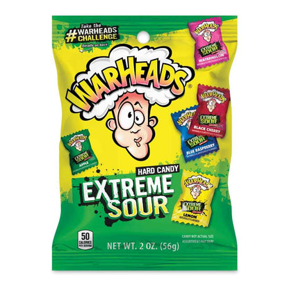 WARHEADS Extreme Sour Hard Candy Five Flavor Assortment 2 oz Bag Care Package Snack for Teens and College Students