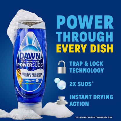 Dawn Platinum Plus PowerSuds Liquid Dish Soap 17.4 oz EZ-Squeeze Bottle for Efficient After-Dinner Sink Cleanup in the Home Office-Adjacent Kitchen