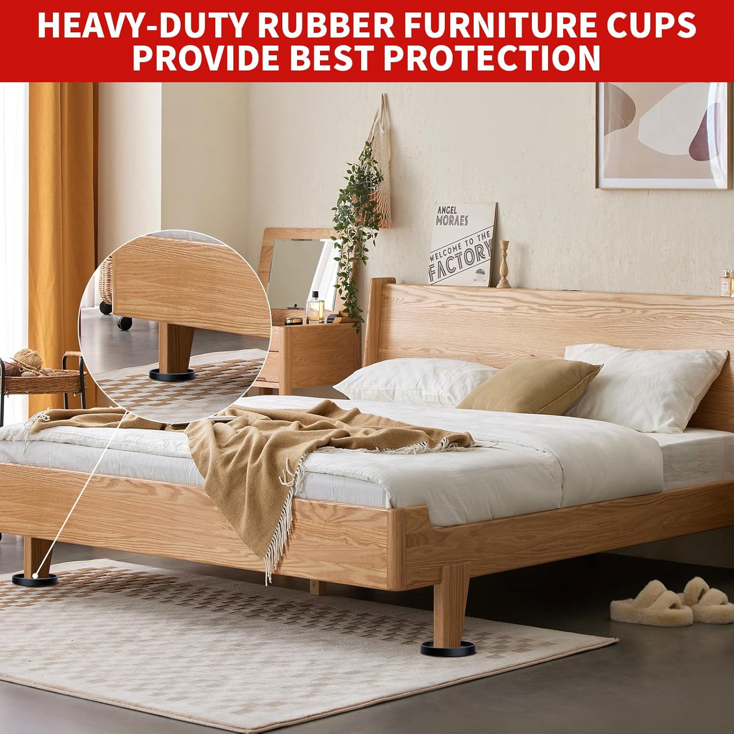 Ezprotekt Non Slip Furniture Pads for Living Room Decor, Black Rubber Furniture Coasters That Keep Sofas Grounded on Hardwood