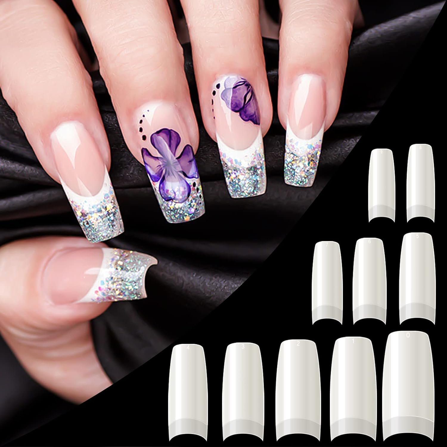 500PCS_Half_Cover_False_Nails_Tips_-_Acrylic_Nail_Tips,_krofaue_10_Sizes_Lady_French_Style_Acrylic_Artificial_Tip_Manicure_with_Box_for_Nail_Tips_Art_Salons_and_Home_DIY