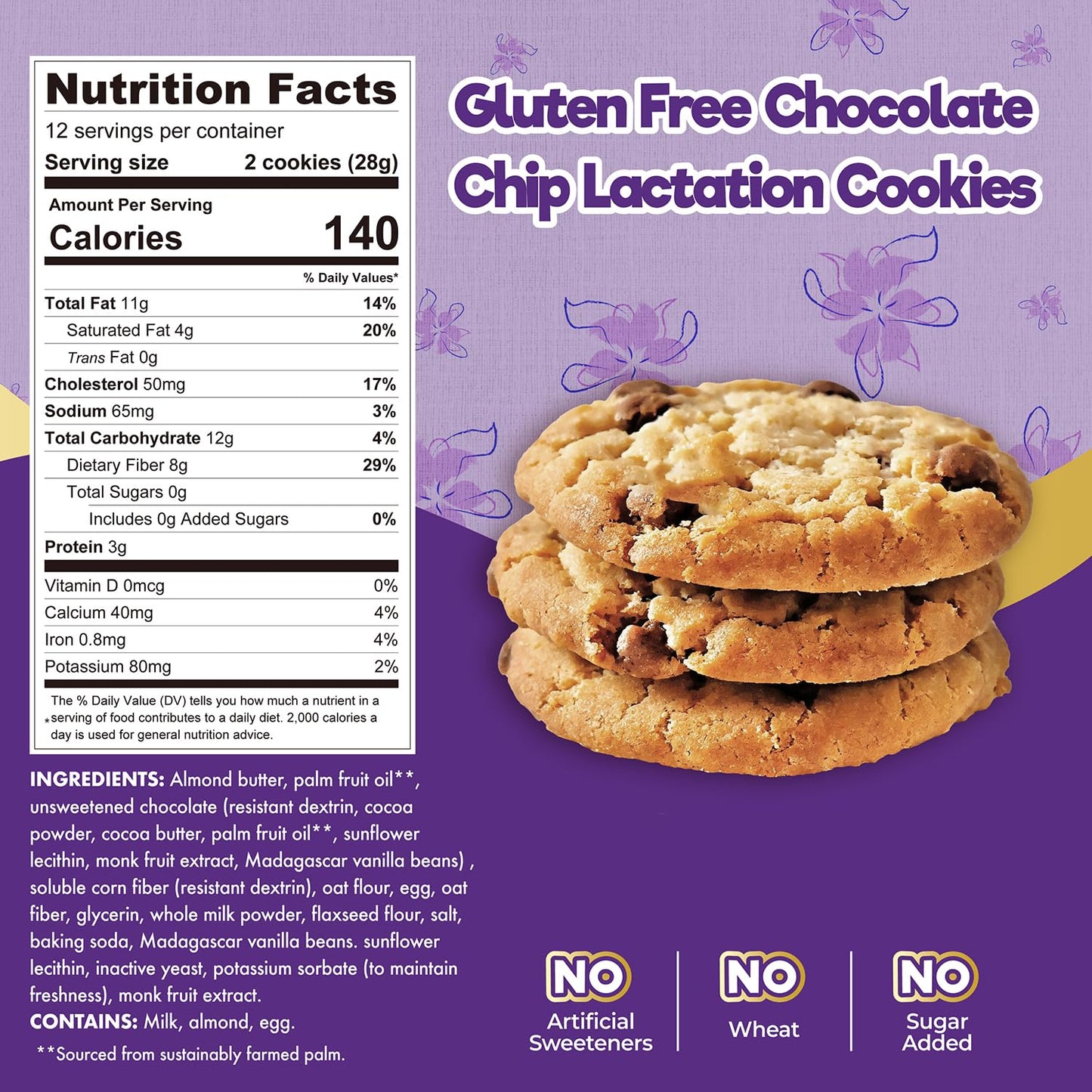 ChocZero_Lactation_Cookies,_Chocolate_Chip,_Gluten_Free,_No_Added_Sugar,_24_Low_Carb_Supplement_Support_for_Breastfeeding_(1_Box,_12oz)