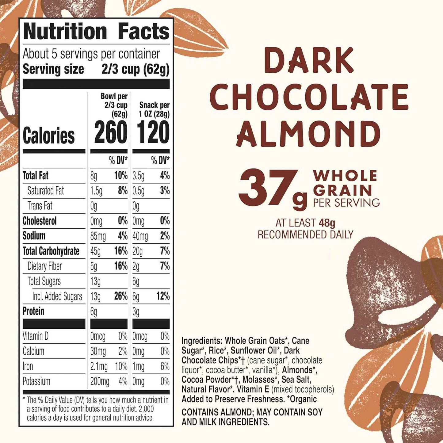 Cascadian Farm Organic Granola, Dark Chocolate Almond – Kid-Friendly Organic Snack for the Family Kitchen Pantry
