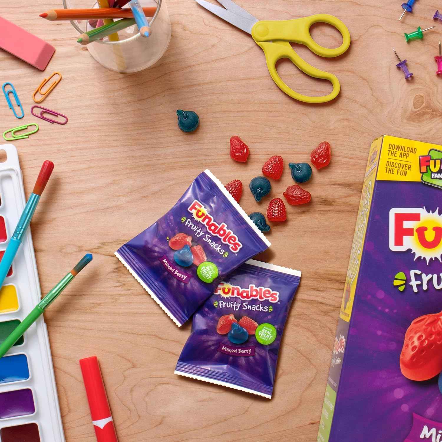 Funables Fruity Snacks Mixed Berry Pouches, Back-to-School Lunchbox Snack for Kids and Tweens, Bulk 22-Count Box
