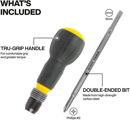 Klein Tools 32960A Fastbit Tru-Grip Screwdriver – Premium Gift for Electricians, Quick-Release Double-Ended Bit
