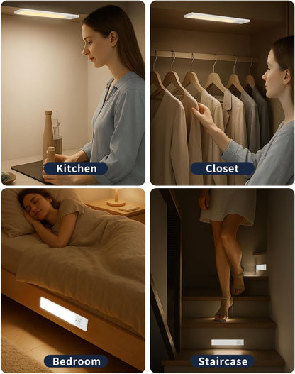 FBY Under Cabinet Lighting, Motion Sensor Night Lights for Stairs and Hallways to Prevent Nighttime Falls, 3-Pack USB Rechargeable LED Closet Lights