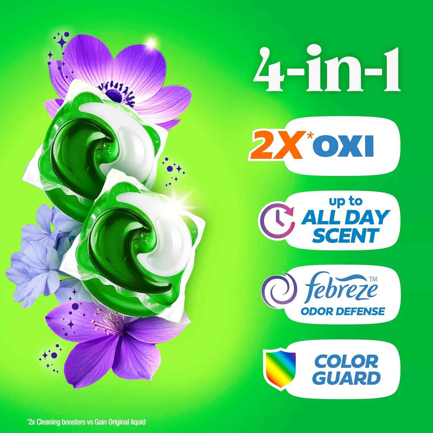 Gain Flings Moonlight Breeze Laundry Pacs – Family-Safe Laundry Pods for Kids' Bedroom & Mudroom, 4-in-1 Odor Defense