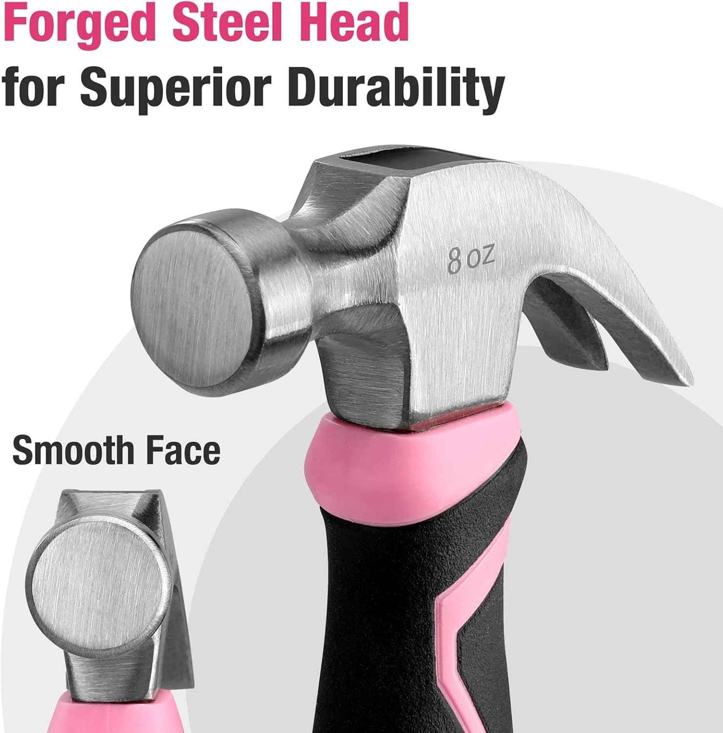 WORKPRO Pink Ribbon Claw Hammer – Stylish Tool That Doubles as Shelf Decor in Craft Room and Home Office