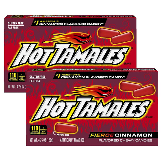 Hot Tamales Fierce Cinnamon Candy Theater Box – Kids Lunch Box Snack for School and After-School Pickup, 4.25oz Chewy Gummy Candy by The Hampton Candy Company