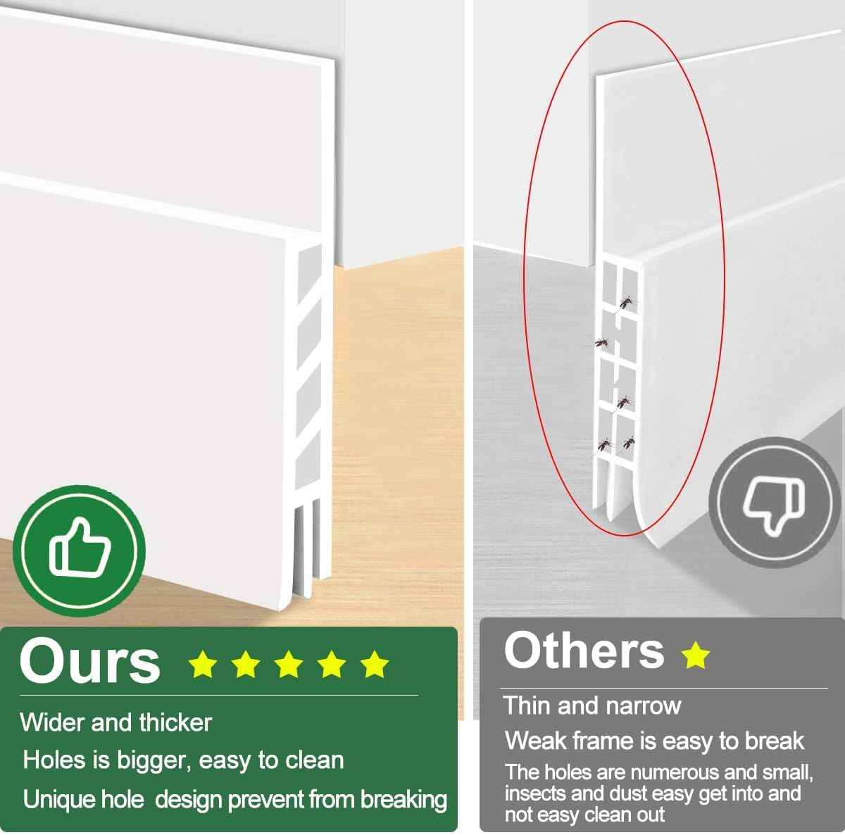 Suptikes Door Bottom Seal for Living Room Aesthetic, Cut-to-Fit Silicone Draft Guard in Black