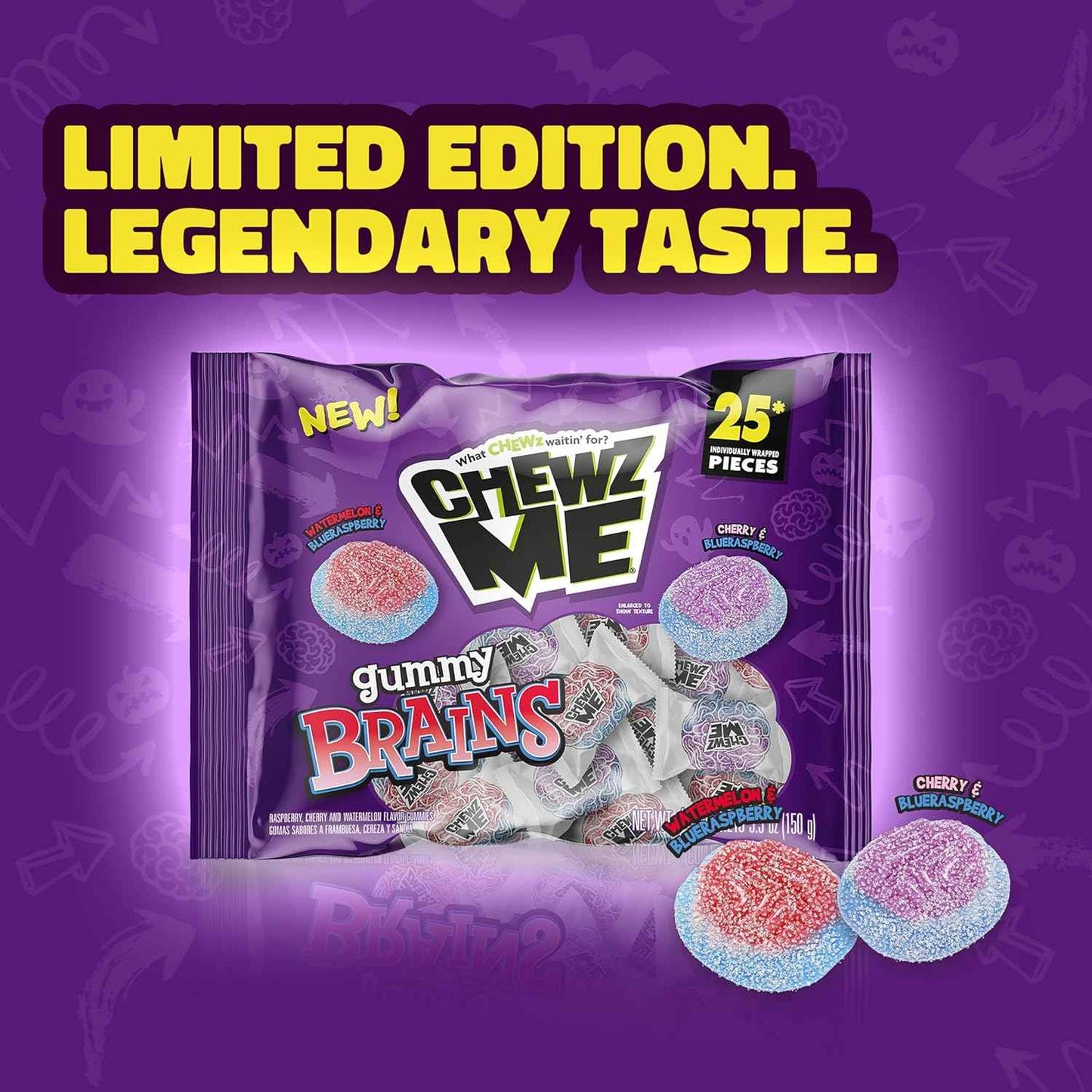 ChewzMe Gummy Brains – Hygienic Single-Serve Wrapped Candy for Large Group Events, Classroom Parties, and Neighborhood Trick-or-Treat Bowls