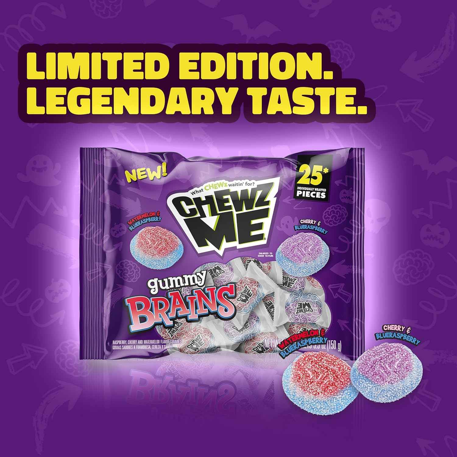 ChewzMe Gummy Brains – Hygienic Single-Serve Wrapped Candy for Large Group Events, Classroom Parties, and Neighborhood Trick-or-Treat Bowls