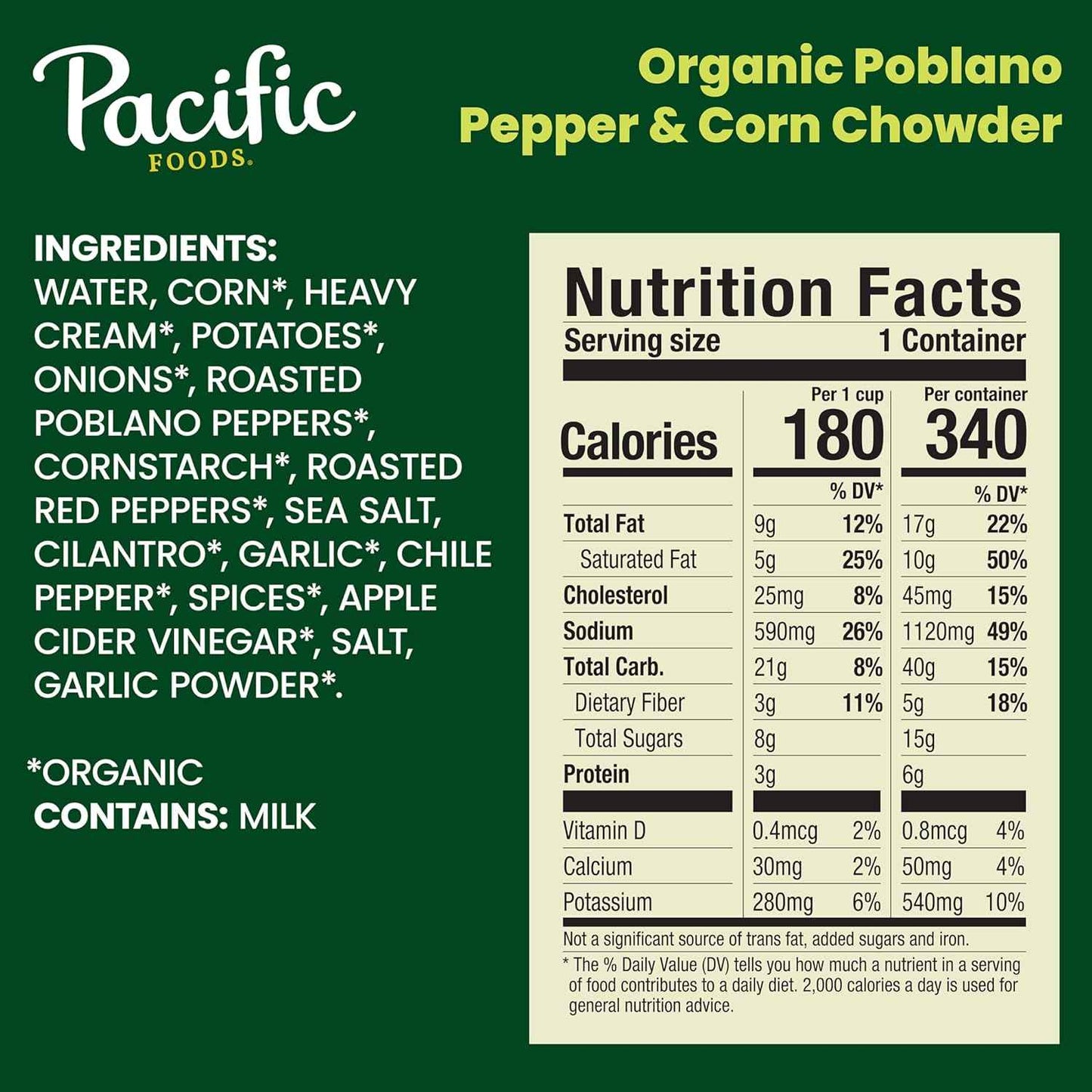 Pacific Foods Organic Poblano Pepper and Corn Chowder – Short-Ingredient Organic Soup for the Clean-Eating Pantry