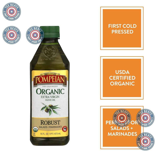 Pompeian USDA Organic Robust Extra Virgin Olive Oil – Clean-Label Pantry Staple for Minimalist Kitchens, First Cold Pressed 16 Fl Oz